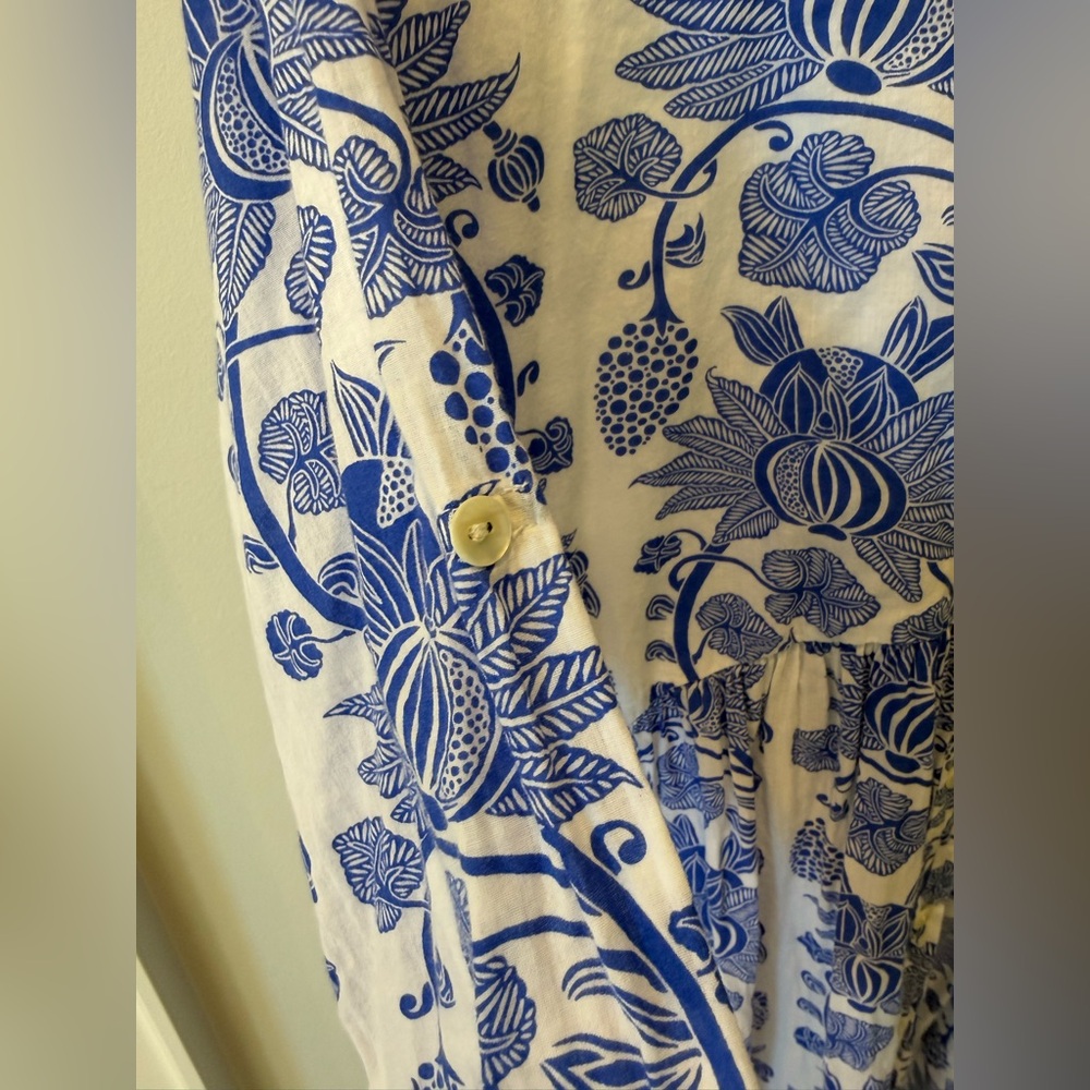 Ro’s Garden Blue and White Button Up Dress, Swim Coverup - Picture 5 of 8